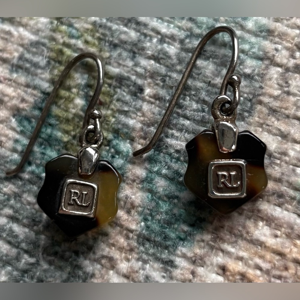 Y2K Lauren Ralph Lauren Tortoise Logo Drop Earrings